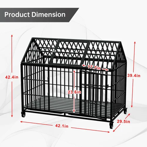 Miniatura 2 de Jaula para perros de servicio pesado de 42", jaula grande para perros, perreras y jaulas de metal fuerte para perros grandes, apertura superior