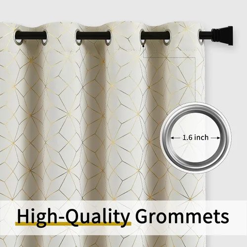 Miniatura 9 de Beauoop - Cortinas opacas 100% de 54 pulgadas de largo para dormitorio y sala de estar, con patrón marroquí dorado, paneles de tratamiento