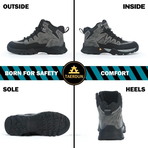Miniatura 4 de Botas de trabajo con punta de acero para hombre, botas de seguridad para hombres con antideslizantes, zapatos de trabajo cómodos para construcción