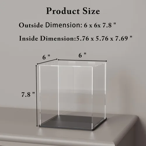 Miniatura 4 de Vitrina de acrílico con base negra, caja de exhibición de acrílico transparente de autoensamblaje con tapa, 6 pulgadas (largo y ancho) x 7.8 Negro