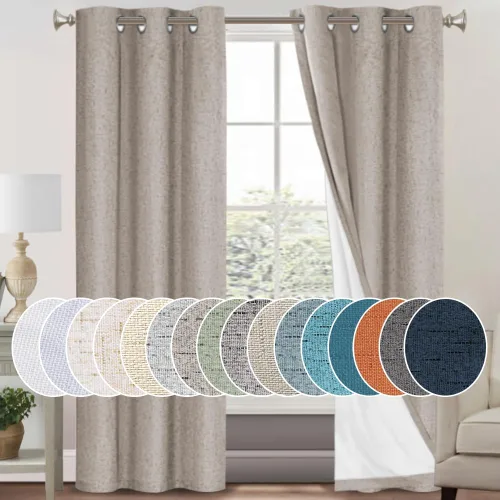 Miniatura 95 de Primitive - Cortinas opacas 100 % de lino texturizado natural para dormitorio, sala de estar, cortinas para ahorra energía, tela de arpillera