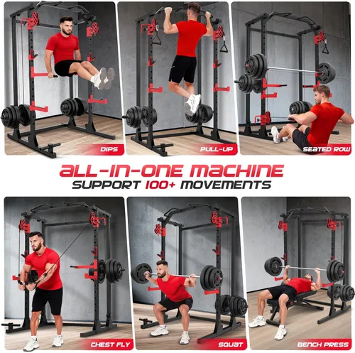 Miniatura 4 de OPPSDECOR Power Cage, 2000LBS Squat Rack with Dual Pulley Cable Crossover System, Multifunctional Power Rack with More Training Attachments for Home