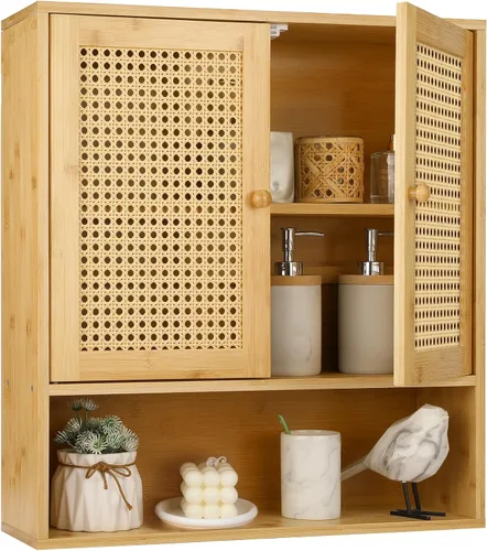 Miniatura 7 de ZYBT Gabinete de Baño de Bambú, Gabinetes de Medicina con Espejo, Gabinete de Baño Montado en la Pared con Almacenamiento, Gabinetes de Medicina
