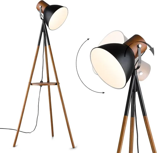 Miniatura 9 de ELYONA Lámpara de pie con trípode de madera estilo granja con mesa, lámpara de pie de lectura moderna con 3 temperaturas de color, bombilla LED