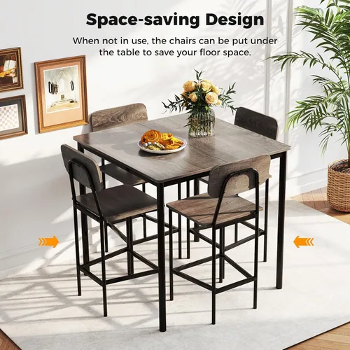 Miniatura 5 de GOFLAME Juego de mesa de comedor de 5 piezas para espacios pequeños, mesa de cocina y sillas para 4 personas con marco de acero, juego de mesa