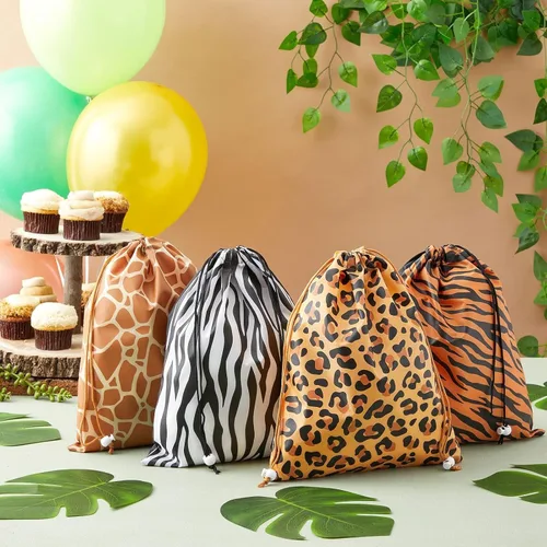 Miniatura 2 de BLUE PANDA Paquete de 12 bolsas de regalo de fiesta con estampado de animales, 10 x 12 pulgadas, poliéster, recuerdos de fiesta de safari y selva