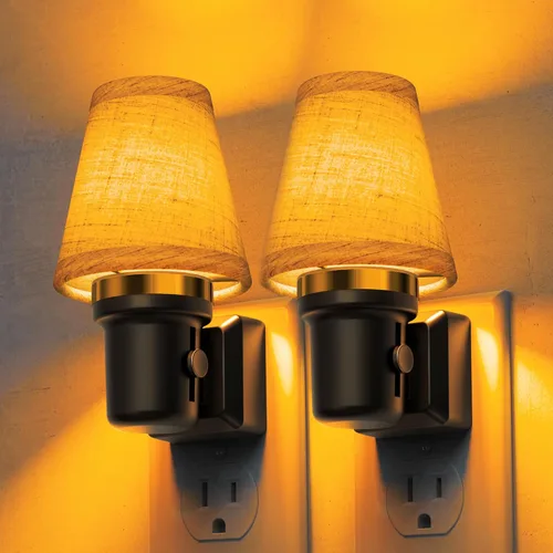 Miniatura 14 de L LOHAS LED Luces Nocturnas Enchufables en la Pared, Luz Nocturna Decorativa de Cilindro de Tela Boho con Borla, Sensor de Crepúsculo a Amanecer