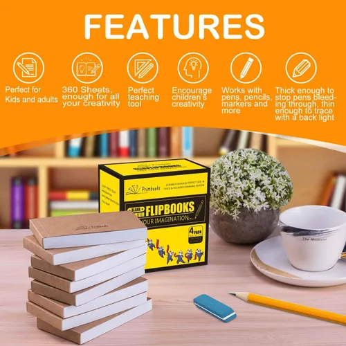 Miniatura 6 de PRIMBEEKS Papel Premium en Blanco para Flip Book, paquete de 4 (90 hojas, 180 páginas por paquete) Kit de Flip Books Sin Traspaso, Papel