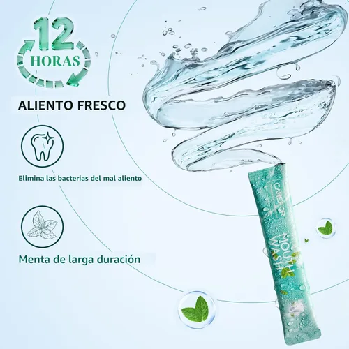 Miniatura 2 de Enjuague bucal de tamaño de viaje, paquetes portátiles para llevar, sin alcohol ni flúor, tiras de enjuague bucal de menta fresca para una higiene
