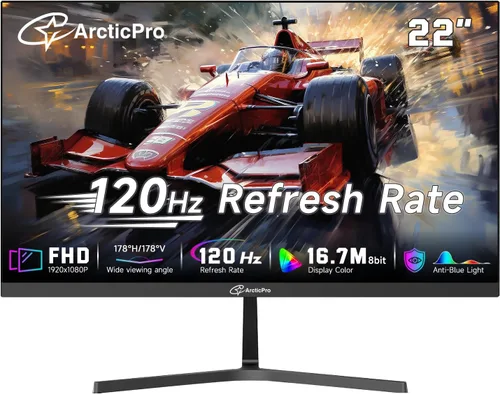 ArcticPro Monitor de 22 pulgadas de 120 Hz, monitor de computadora Full HD (1920 x 1080p), 99% sRGB, contraste 4000:1, sin marco de 3 lados, ultra