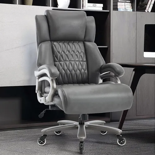 Miniatura 2 de Silla de oficina grande y alta de 400 libras, soporte lumbar ajustable, ruedas de goma silenciosas, base de metal resistente, escritorio ejecutivo
