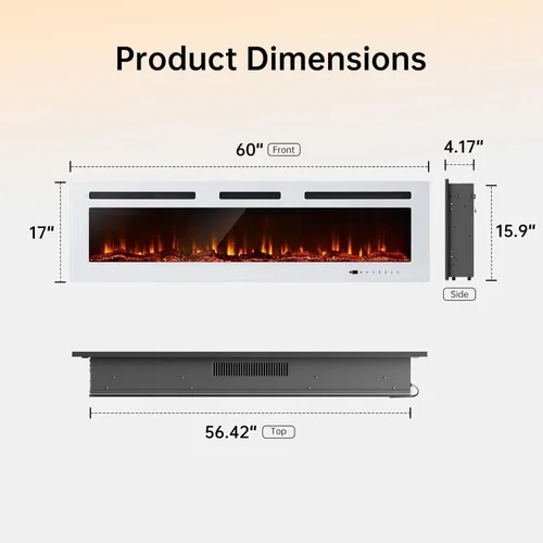 Miniatura 3 de Chimenea eléctrica de 60 pulgadas montada en la pared y empotrada con control remoto y panel táctil