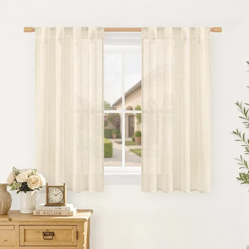 Miniatura 39 de LAMIT Cortinas de lino beige de 30 pulgadas de largo para ventanas pequeñas, cortinas semitransparentes filtrantes de luz, pestaña trasera