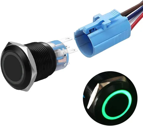 Miniatura 10 de Interruptor de botón de enclavamiento de 0.748 pulgadas, interruptor SPDT de encendido/apagado, impermeable, de metal negro, anillo LED de 12V