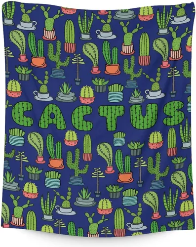Manta de cactus – Suave, mullida y cálida – Manta pequeña de 30 x 40 pulgadas para regazo y cuna, manta estética azul oscuro, regalo para los