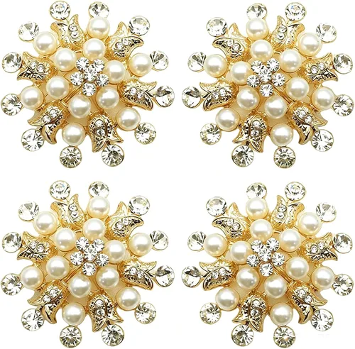 Miniatura 10 de Juego de 6 servilleteros de flores doradas, con diamantes de imitación dorados, para bodas, cenas, fiestas, decoración navideña de vacaciones, 6