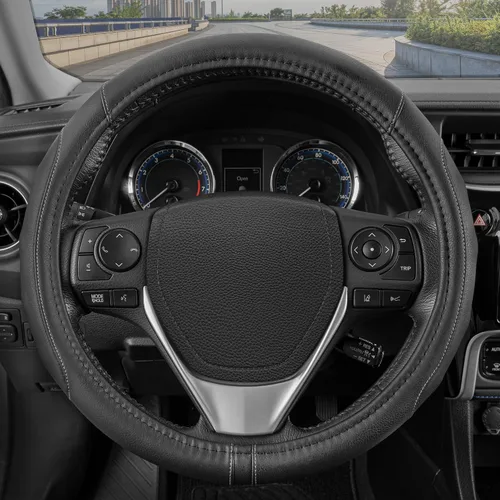 Miniatura 7 de Motor Trend GripDrive - Funda de cuero negro sintético para volante de automóvil, camión, camioneta, SUV, tamaño pequeño de 14 pulgadas, funda