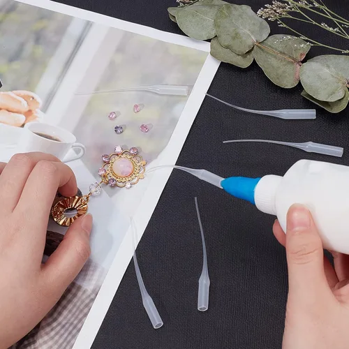Miniatura 3 de PH PandaHall Puntas de pegamento, 100 piezas de pegamento de plástico micro puntas extensor blanco aplicador de precisión para modelo de botella