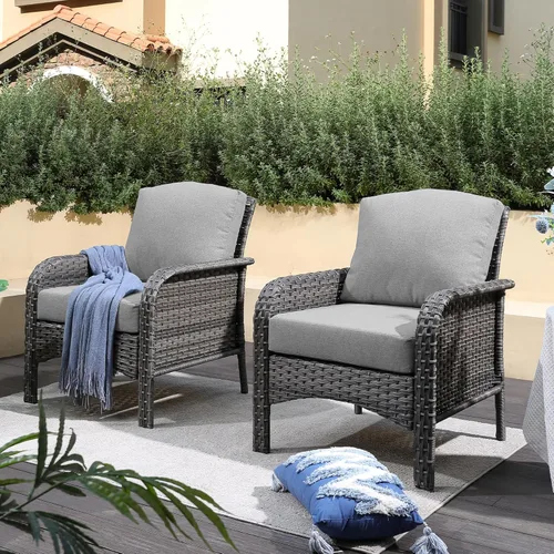 Miniatura 24 de CAODOC Juego de muebles de mimbre para patio, 4 piezas, para todo tipo de clima, sofá biplaza y mesa para patio trasero, balcón y terraza