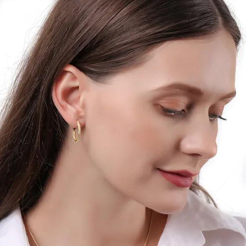 Miniatura 3 de Zaano Aretes de aro chapados en oro de 14 quilates para mujeres y niñas con poste de plata de ley 925 (aro cuadrado grueso grueso grande y pequeño)