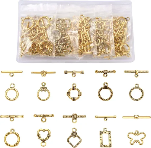 Miniatura 10 de Beadthoven - Juego de 120 broches de palanca de joyería tibetana, cierre de barra en T, conectores de palanca para collares, pulseras, joyería