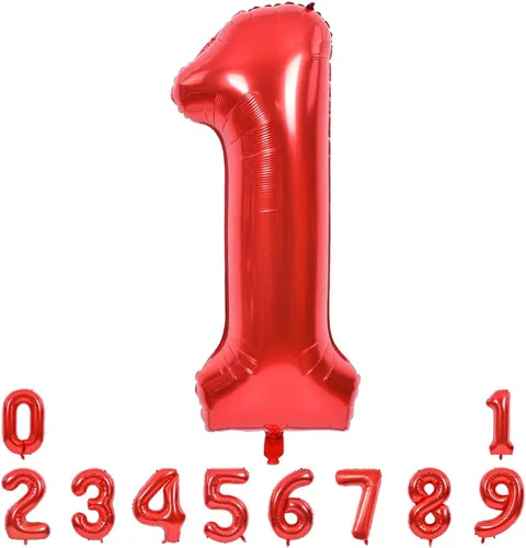Miniatura 17 de TONIFUL Globos rojos de números grandes de 40 pulgadas del 0 al 9, número 0 digital 0 de papel de aluminio de helio, globos de número grande
