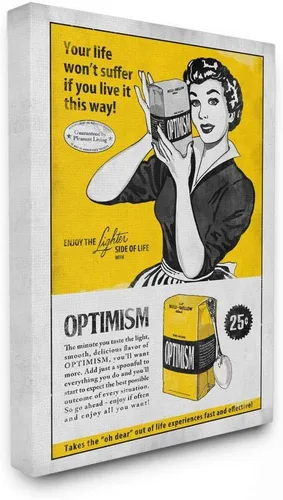Stupell Industries Packaged Optimism - Libro de cómic vintage inspirador, diseño del artista Ester Kay, arte de pared, 16 x 1.5 x 20 pulgadas, lienzo