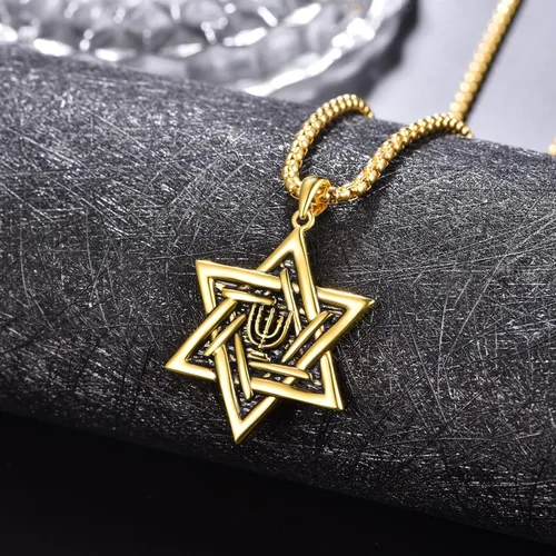 Miniatura 4 de ADMETUS Collar de amuleto de plata de ley 925 Collar Ankh con estrella de David para hombre con cadena de 22 pulgadas + 2 pulgadas