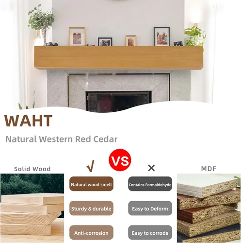 Miniatura 8 de Mederlo Mantel de chimenea de madera rústica de 48 x 9 x 6 pulgadas Estante flotante y montado en la pared para decoración del hogar Marrón miel