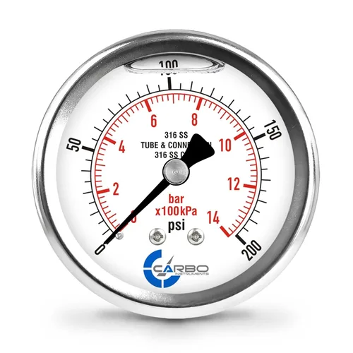 Miniatura 11 de Medidor de presión relleno de líquido de 300 PSI, dial de 2.5 pulgadas, montaje trasero 1/4 NPT, estuche 316 SS, 316 piezas mojadas SS, PSI/barra