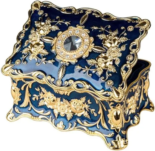 Feyarl Joyero rectangular vintage de dos capas para joyas, aretes y anillos ornamentados, caja del tesoro, caja de recuerdos, organizador para