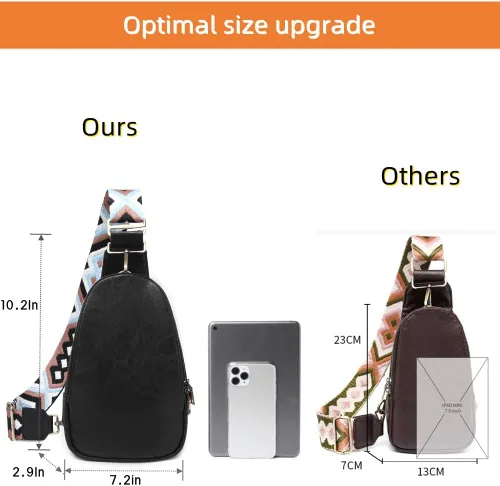 Miniatura 6 de Bolsa de pecho para mujer, bolso bandolera pequeño de piel sintética, mochila de hombro para viajes, senderismo, ciclismo, negro (Black Lg)
