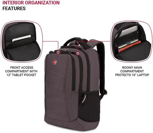 Miniatura 4 de SwissGear 5668 Mochila para portátil, gris oscuro jaspeado, 18.25 pulgadas