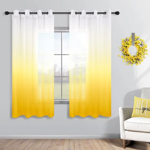 Miniatura 17 de KOUFALL - Cortinas negras de 63 pulgadas de largo para dormitorio, juego de 2 paneles con ojales, cortinas semitransparentes de imitación de lino