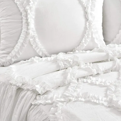 Miniatura 3 de Lush Décor - Juego de Cubrecama con falda de volantes para cama sencilla, estilo Shabby Chic, juego de 2 piezas, Poliéster, Blanco, King