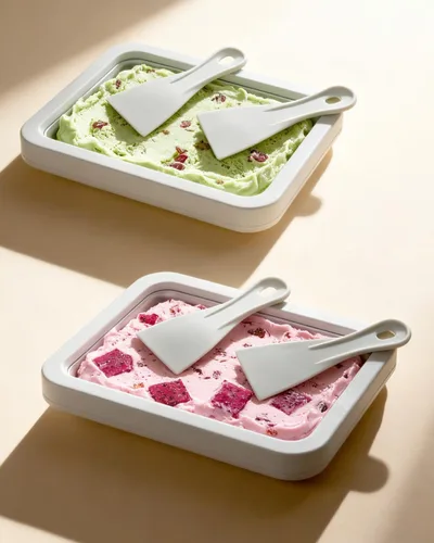 Miniatura 8 de Kit para hacer helados enrollados con tapa, 2 espátulas y guía de recetas - Bandeja de congelación instantánea para helado casero, actividades Rosa