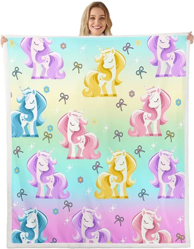 Miniatura 10 de Manta de franela de unicornio para todas las estaciones, manta romántica de carrusel de parque de atracciones, estilo princesa, diseño de cuento