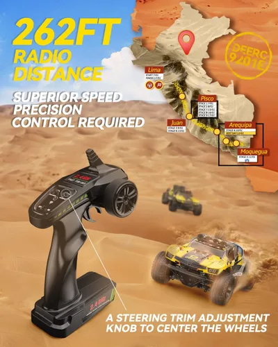 Miniatura 5 de DEERC 9201E 1:10 Camión a control remoto grande con luces, automóvil RC de curso corto rápido, vehículo eléctrico todoterreno de juguete de grado