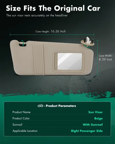 Miniatura 2 de SCITOO Visera interior beige para el lado derecho del pasajero para Toyota Camry 2006-2011 con techo solar (OE: 74310-06750-E0)