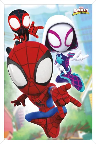 Miniatura 10 de Trends International Marvel Spidey and His Amazing Friends - Póster de pared Webs, 14.72 x 22.37 pulgadas, versión enmarcada de madera de granero