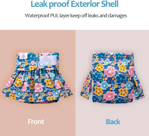 Miniatura 7 de CuteBone Pañales para perras con faldas, paquete de 3 vestidos reutilizables para cachorros, pantalones para el período de ciclo de calor QBD11M