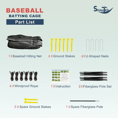 Miniatura 5 de SHANTRA Jaula de bateo con marco y red, jaula de bateo de béisbol de 13 pies y 22 pies para patio trasero, béisbol y sóftbol para práctica