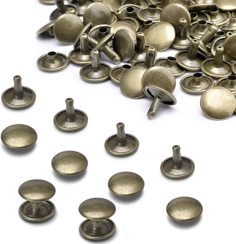 Miniatura 11 de 200 juegos de remaches de cuero con tapa redonda de 6 mm, remaches de doble tapa, pernos metálicos tubulares para reparación de llaveros de bolso