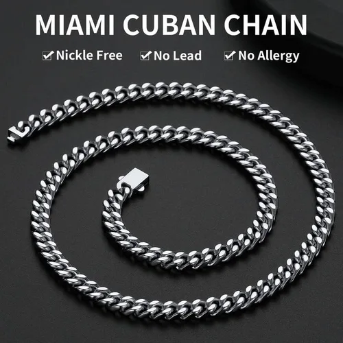 Miniatura 2 de ChainsHouse Cadena de eslabones cubanos de acero inoxidable para hombre, negrooro de 18 quilates, cadena cubana de Miami, 570.354 in0.472 in