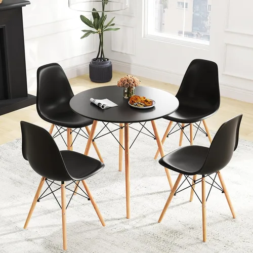 Miniatura 3 de Giantex Juego de mesa de comedor redonda para 2, mesa de cocina de 31.5 pulgadas y sillas con patas de madera maciza, asientos de plástico, marco