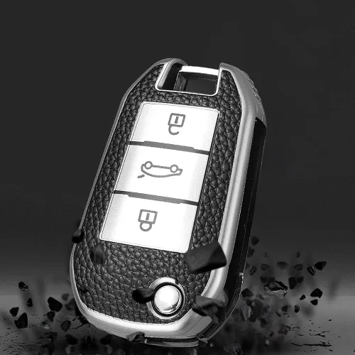 Miniatura 7 de SANRILY Funda de cuero con textura para llavero Peugeot 208 301 308 508 2008 3008 protección completa sin llave con llaveros, color verde