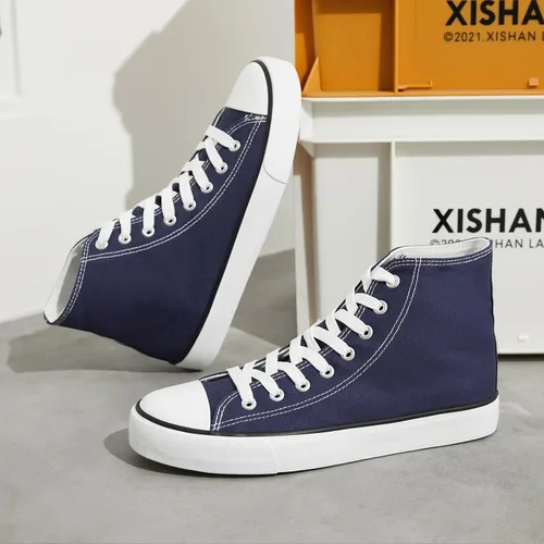 Miniatura 5 de Zapatillas de lona altas para hombre, zapatos de lona casuales con cordones para hombre, zapatos de lona de moda blanca y negra para caminar