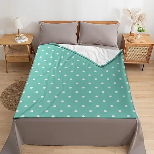 Miniatura 6 de Manta de felpa de lunares blanco aguamarina, suave y acogedora, manta de franela para todas las estaciones, para sofá, cama, 40 x 50 pulgadas