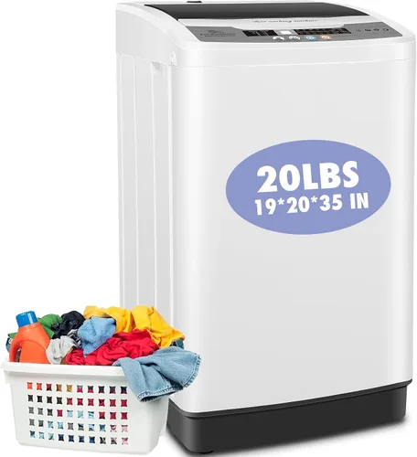 Nictemaw Lavadora portátil, capacidad de 20 libras, lavadora portátil completamente automática, lavadora compacta de 2.8 pies cúbicos con 10 Blanco