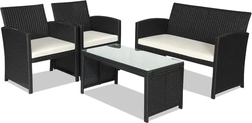 Miniatura 10 de DORTALA Juego de muebles de mimbre para patio de 4 piezas, sofás de ratán para exteriores con juegos de bistró con mesa auxiliar para patio, balcón